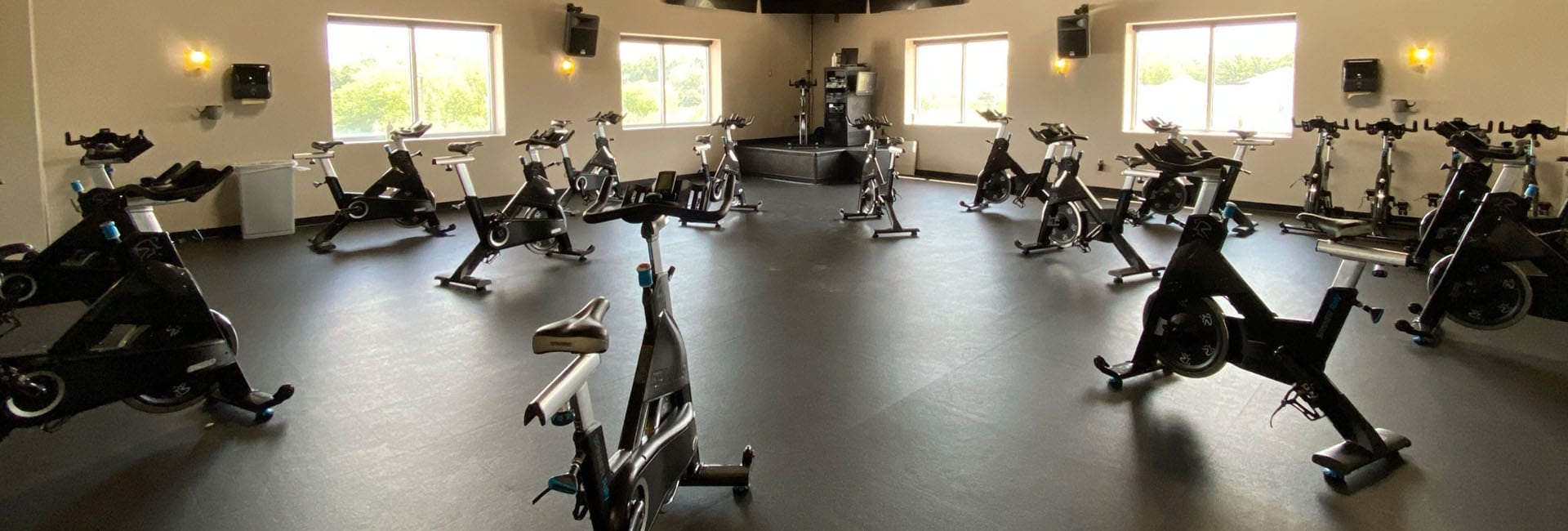 spin class studio in a modern gym